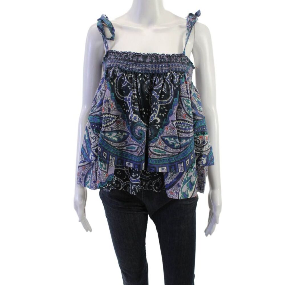 Warm Women Bohemian Paisley Black Cotton Sleeveless Tie Tank Size 2